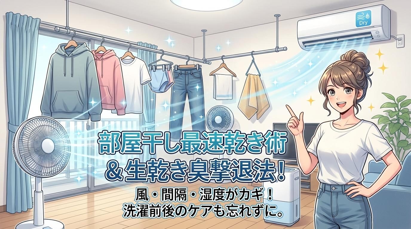 部屋干しを早く乾かすコツは？生乾き臭を防ぐ干し方と家電の使い方